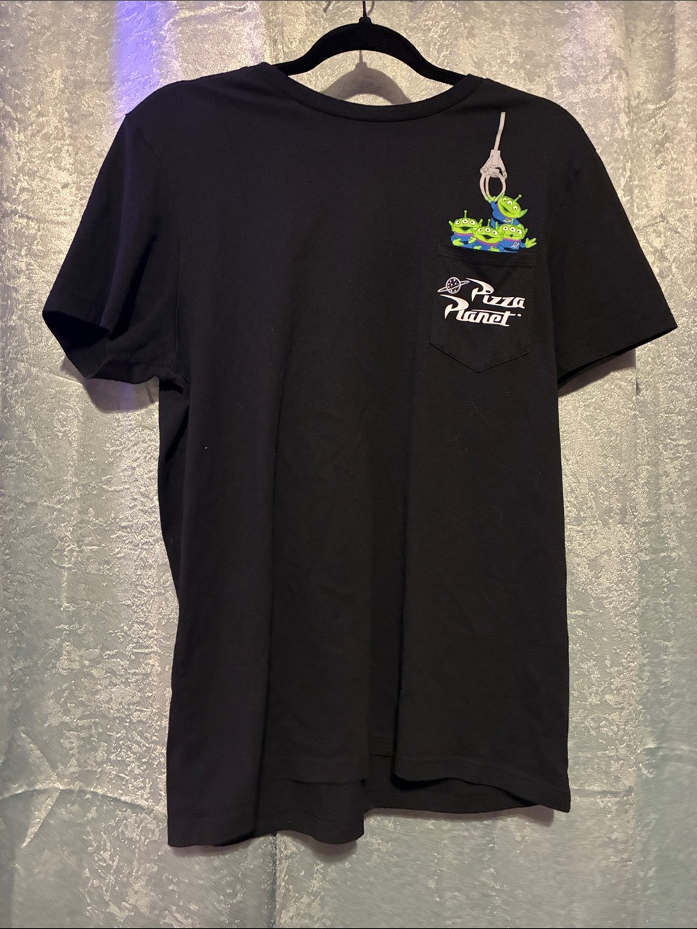 Disney Black Tee with Green Toy Story Aliens Pocket Graphic